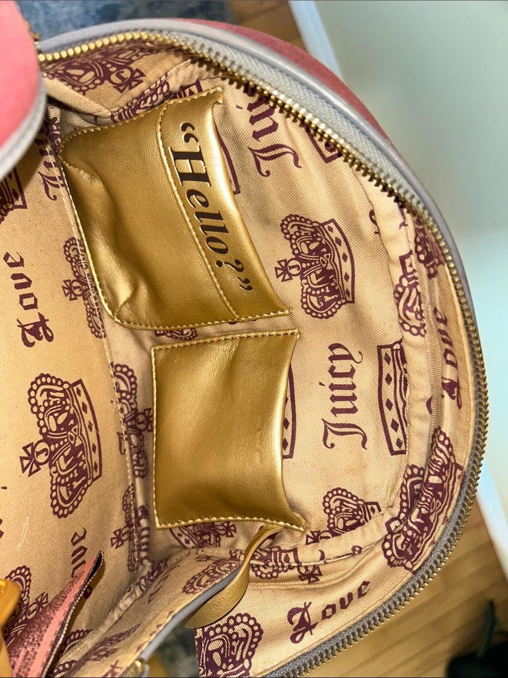 Juicy Couture Burgundy Velvet Satchel with Gray Leather Trim - Picture 5 of 10